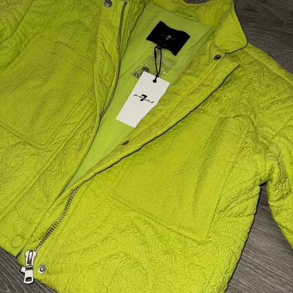NWT SEVEN FOR ALL MANKIND LIME GREEN QUILTED DOUBLE POCKET CROP JACKET XS - Picture 4 of 9